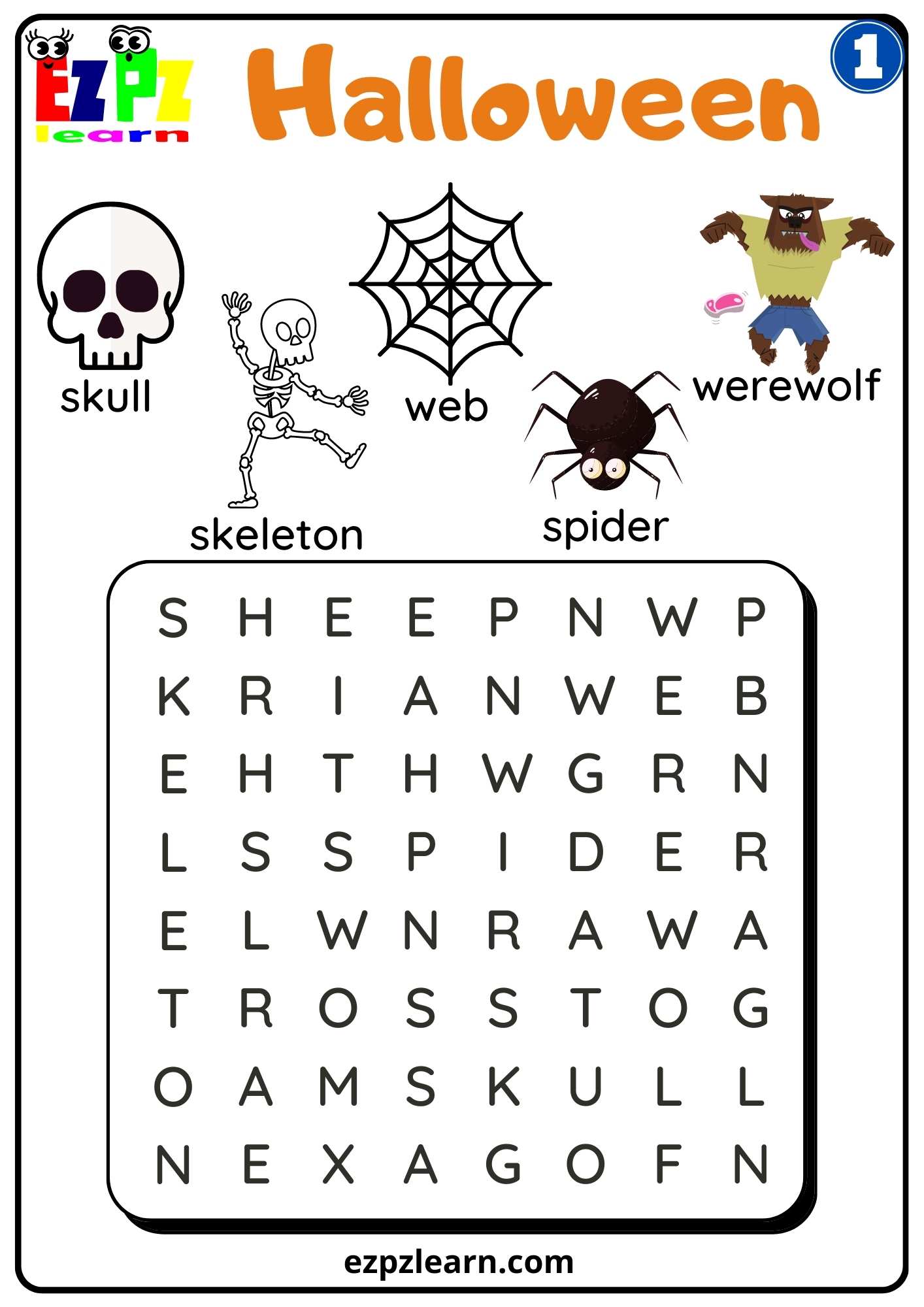 Group 1 Halloween Word Search for Kids